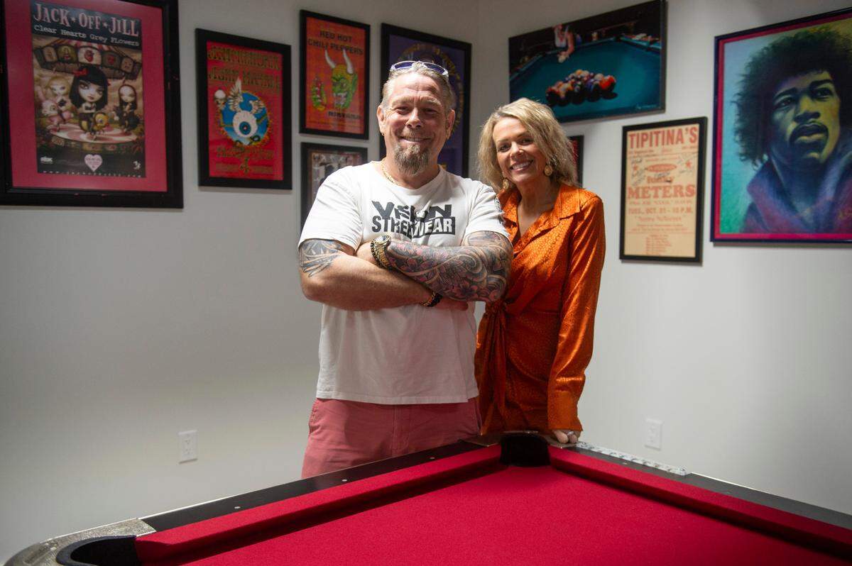 Jason Stearman and Jennifer Miller pose for a portrait in Stearman’s office at The Sanctuary in Biloxi on Wednesday, April 16, 2025. Stearman and Miller worked to convert what was formerly Trinity Baptist Church into a music and event venue.