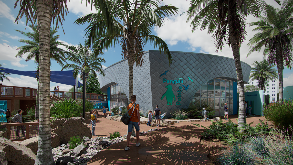 A rendering shows what the outside of what the new African penguin habitat at the Mississippi Aquarium will look like once its completed.