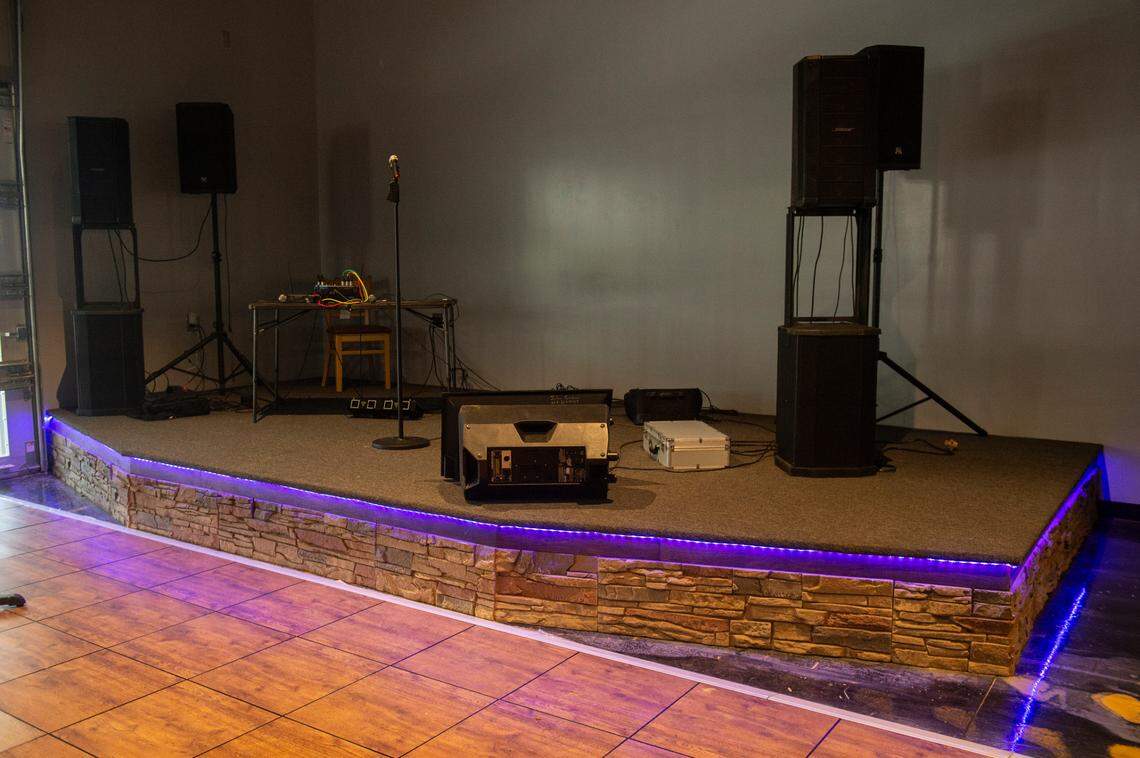A stage inside the bar area at Flatheads and Bottom Feeders in Woolmarket provides space for live music and events.