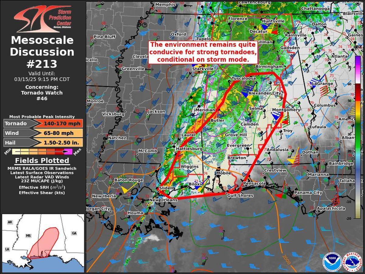The Storm Prediction Center report for 6:25 p.m., March 15, 2025.