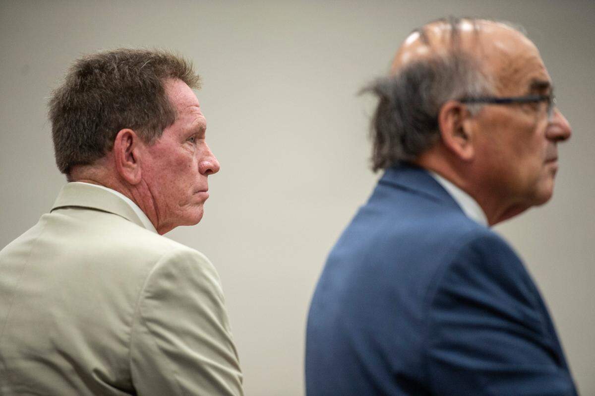 Cliff Kirkland and his lawyer stand as the verdict is read during court in Biloxi on Wednesday, May 18, 2022.