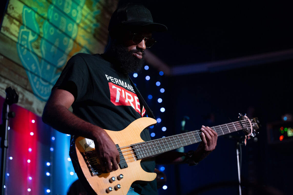 Bassist Ben Sterling performs during a Juneteenth celebration at 100 Men Hall in Bay St. Louis on Friday, June 19, 2026.