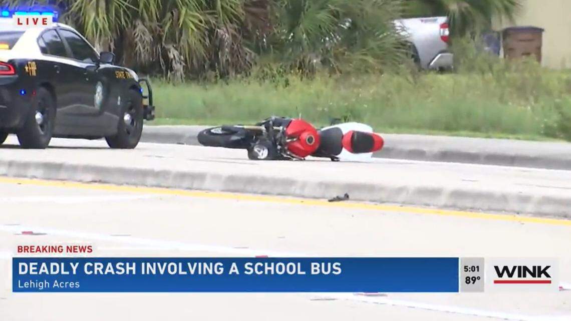 A 19-year-old man is dead after crashing his motorcycle into a school bus in Lehigh Acres on Tuesday, Sept. 13, according to Florida Highway Patrol.
