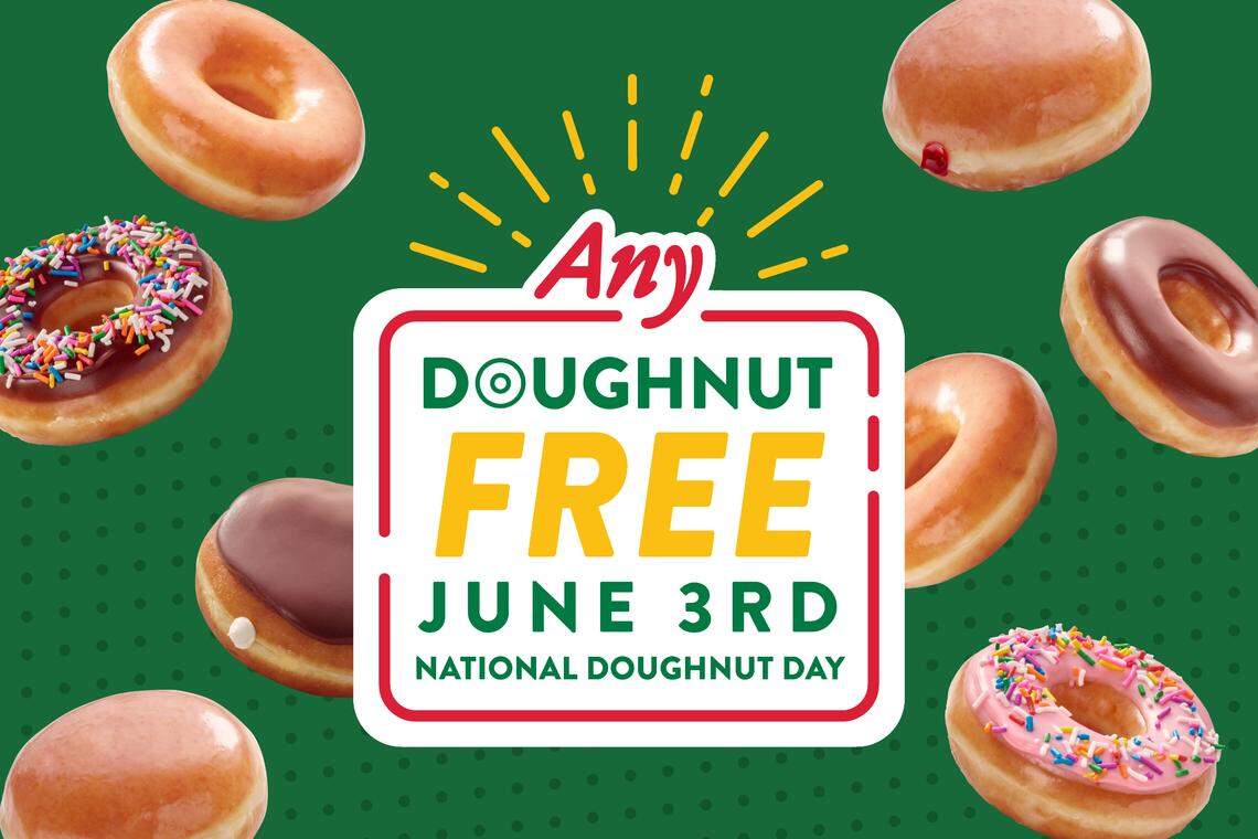 Krispy Kreme is offering fans one free doughnut of their choice on National Doughnut Day, June 3.