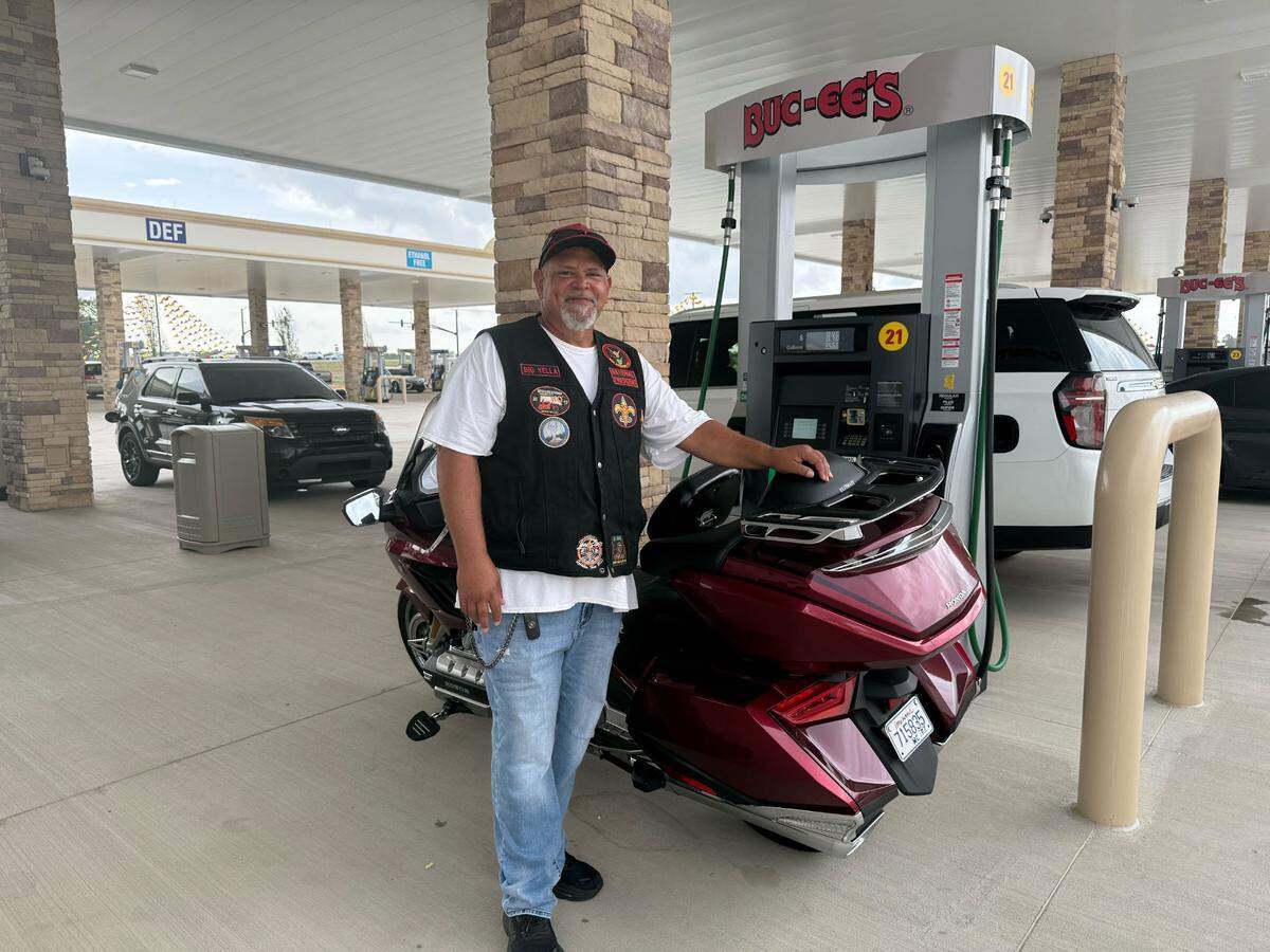 Keith Yost traveled from New Orleans on his motorcycle to experience Opening Day at the Harrison County Buc-ee’s.