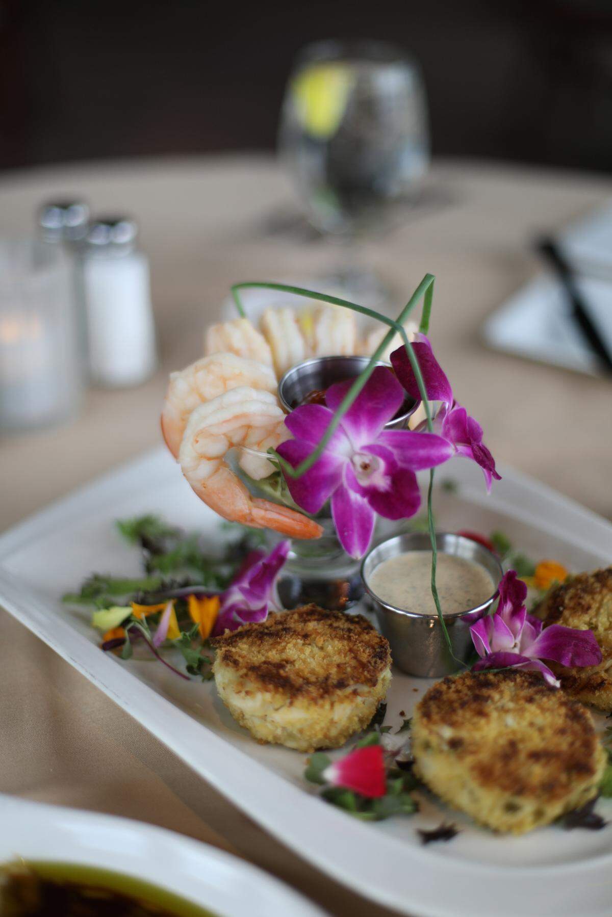 Crab cakes and shrimp cocktail at Blue Bayou steakhouse inside SIlver Slipper Casino in Hancock County.