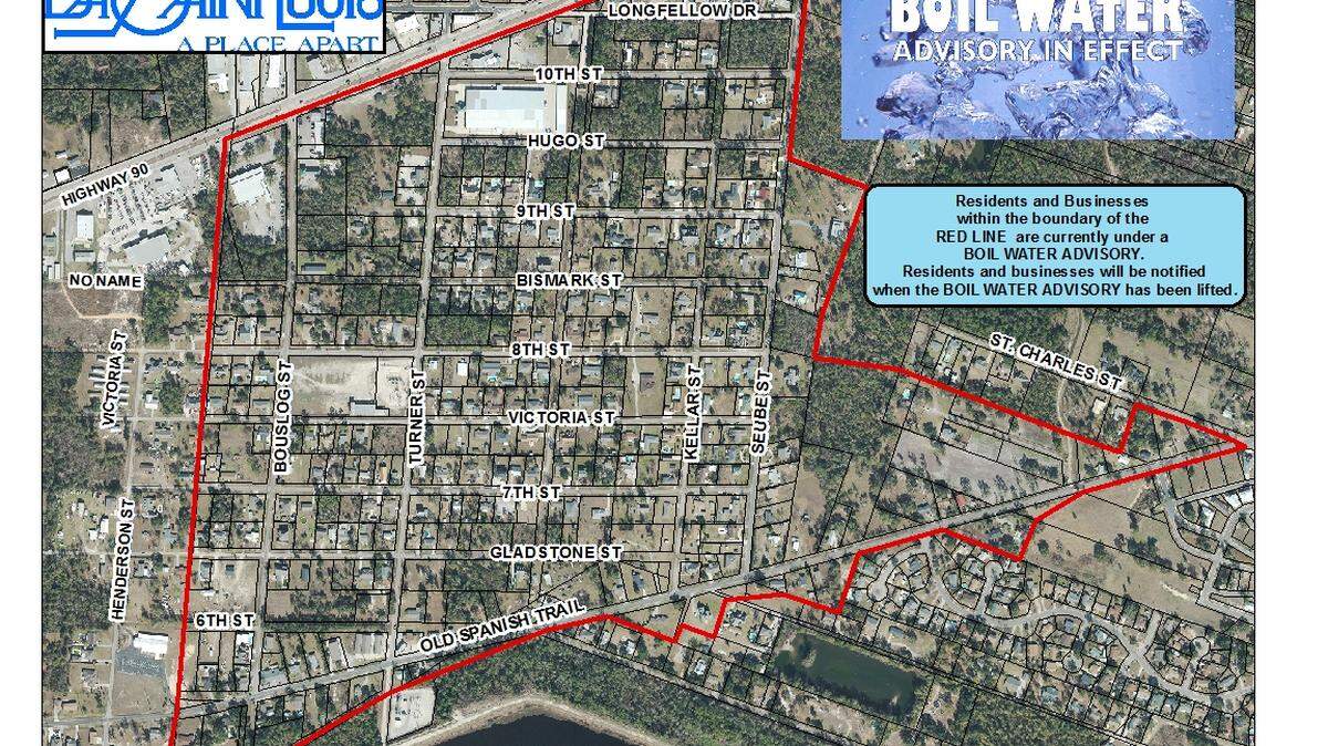 A boil-water advisory went into effect Wednesday for Bay St. Louis residents who live within the red borders.