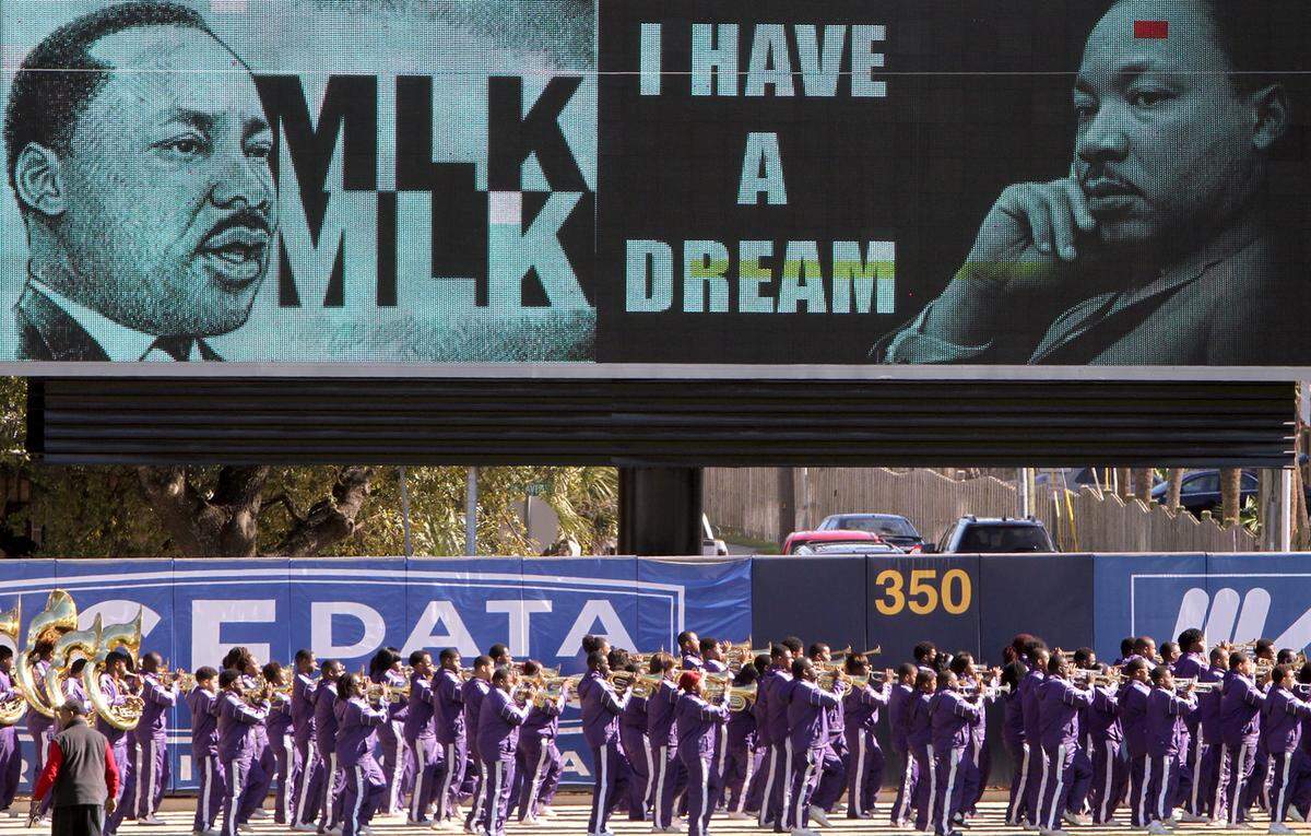 TIM ISBELL/SUN HERALD The Alcorn State Marching Band enters MGM park during MLK Day parade and Battle of the Bands, Monday, Jan. 18, 2016.