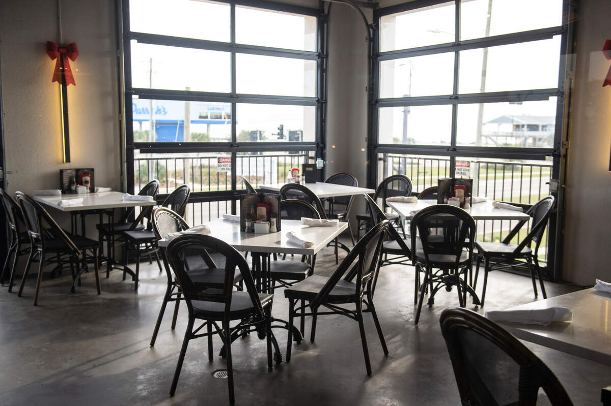 The outdoor dining area inside Coterie Restaurant and Oyster Bar in Long Beach on Thursday, Dec. 14, 2023.