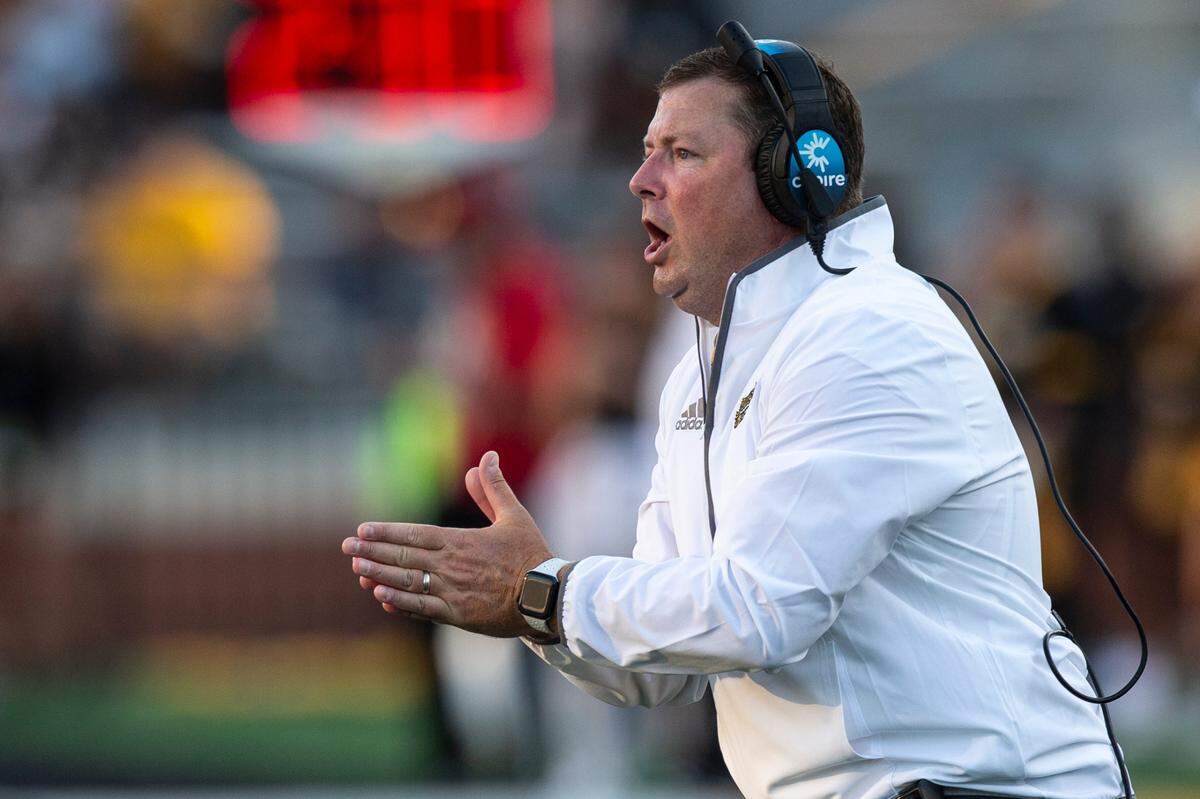 Southern Miss Golden Eagles Coach Will Hall during a game between Southern Miss and Southeastern Louisiana at M.M. Roberts Stadium in Hattiesburg on Saturday, Sept. 7, 2024.