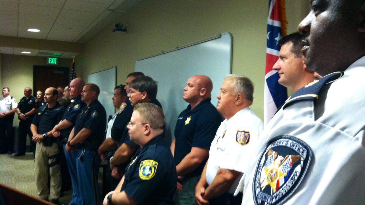 ROBIN FITZGERALD/SUN HERALD 
 
 Law enforcement officers from all over South Mississippi joined forces to announce a renewed effort to promote seat belt use with the annual 'Click It or Ticket' campaign that wll run May 23 to June 5.