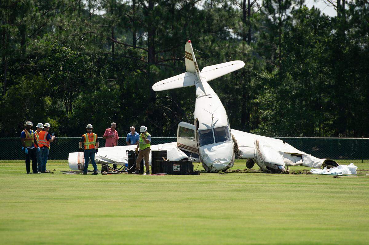 E3 Environmental works to siphon out fuel from a small plane that crashed behind the Ocean Springs Middle School in Ocean Springs on Friday, June 23, 2023, after taking off from the Ocean Springs Airport.