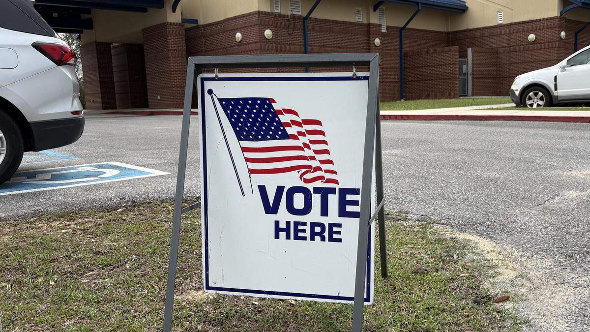 There were no candidate signs or flags Tuesday at the West Jackson County Safe Room in Ocean Springs.