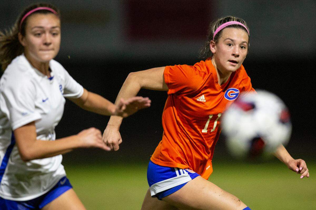 Gulfport’s Kylee Comstock watches the ball go out of bounds during the 6A South State Championship game in Gulfport on Tuesday, Jan. 31, 2023.