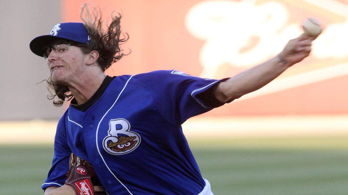 JOHN FITZHUGH/SUN HERALDBiloxi Shuckers pitcher Josh Hader throws in the first inning of their game against Chattanooga at MGM Park in Biloxi on Thursday April 7, 2016.