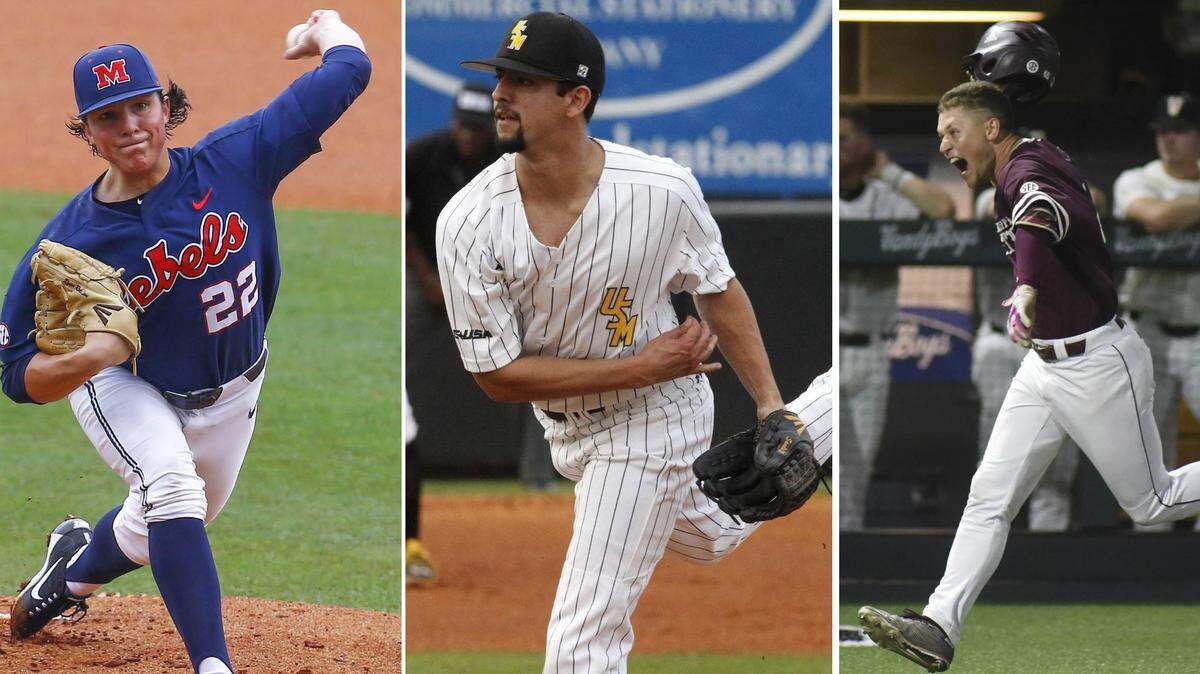 Ole Miss pitcher Ryan Rolison, Southern Miss pitcher Nick Sandlin and Mississippi State hitter Elijah MacNamee