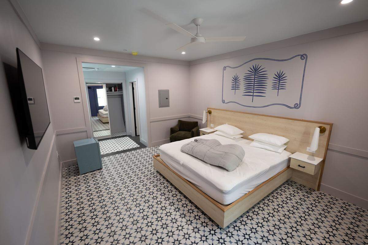 The new Hotel Biloxi has 11 guest rooms decorated with locally handcrafted beds, painted murals and decorative tile floors.