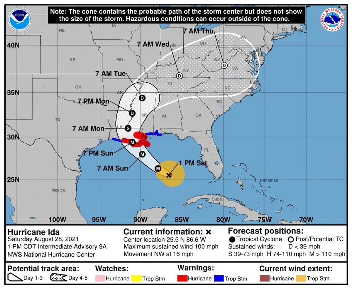 Here is the 1 p.m. Saturday hurricane tracking map.