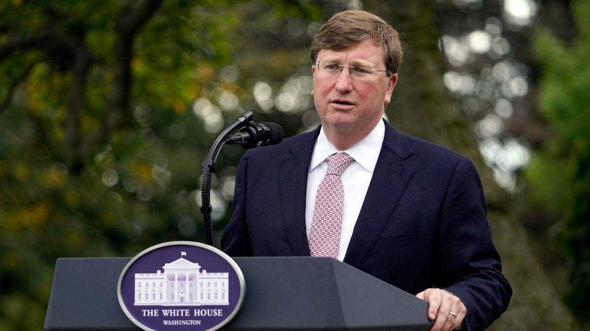 Mississippi Gov. Tate Reeves, speaks during an event with President Donald Trump about coronavirus testing in September 2020.