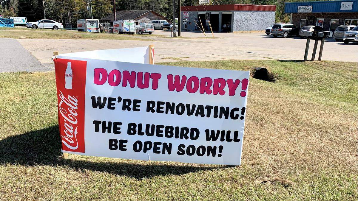 A clever sign along Mississippi 57 in Vancleave lets the community know Bluebird Bakery & Donut Co. will open soon.