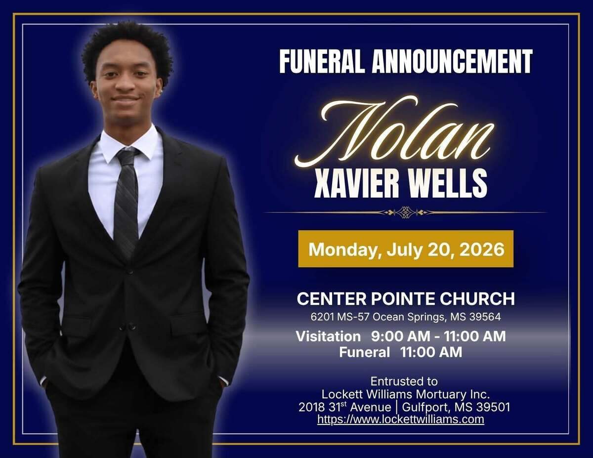 This graphic includes details on the funeral service planned for Nolan Xavier Wells, 18.
