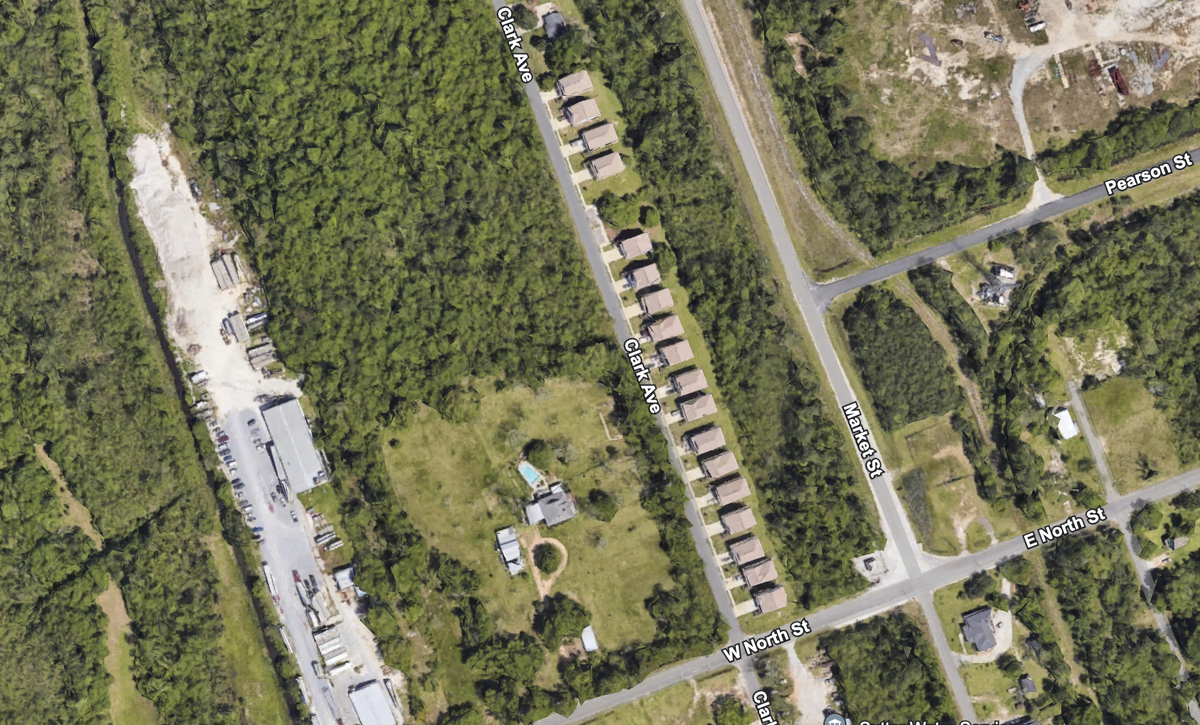 This aerial map shows Clark Street in Pass Christian, where a portion of North Street Villas is located, including the house resident Sarah Hampton and her family are vacating.