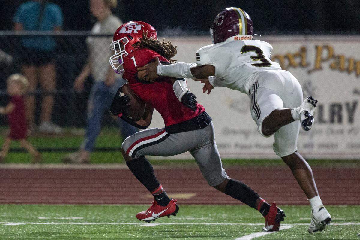 Biloxi’s Jalen Anderson runs the ball down the field for a touchdown during their game against George County at Biloxi High School on Friday, Sept. 8, 2023.