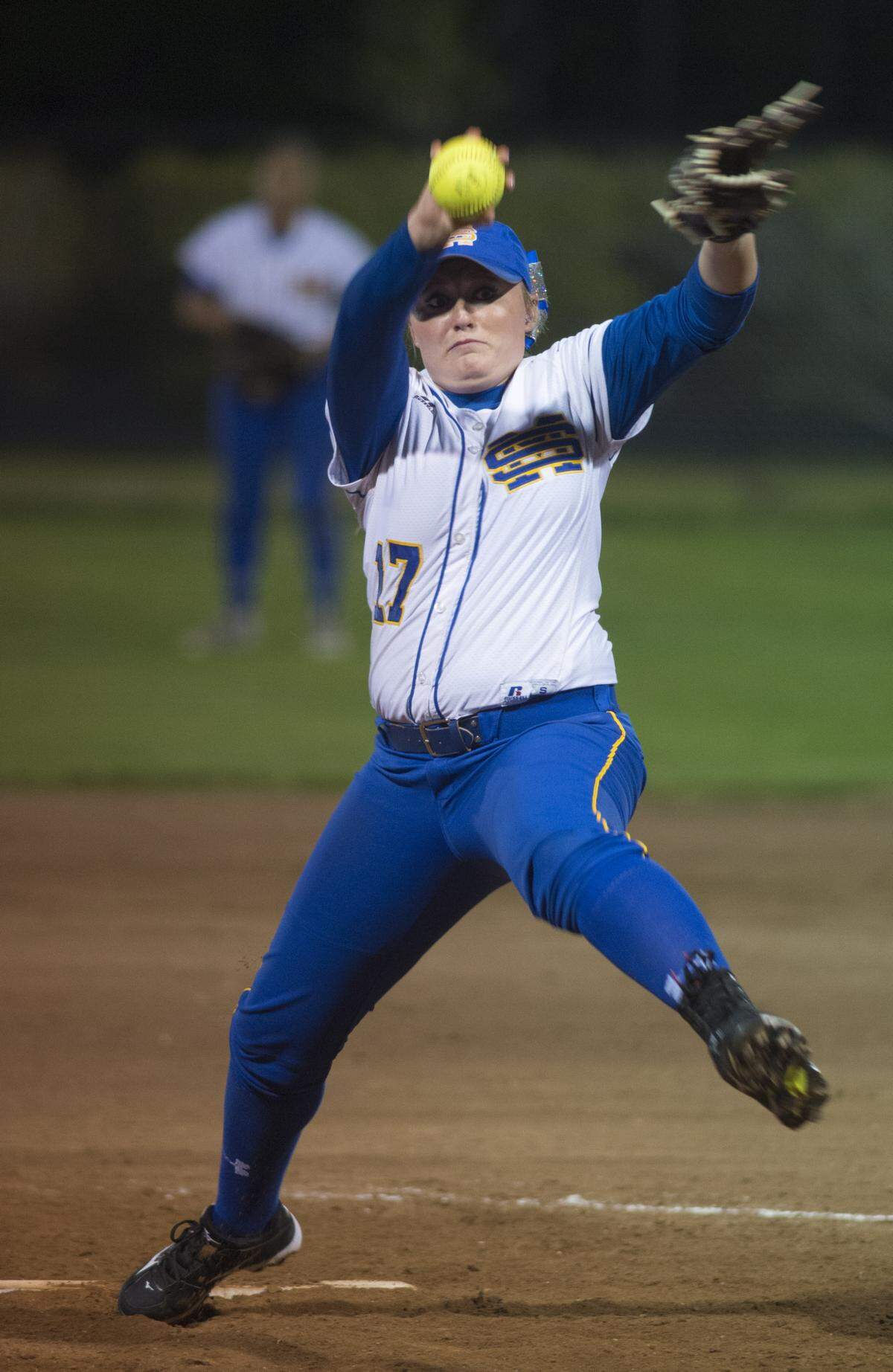 St. Martin pitcher Rebecca Anderson winds up the pitch during Tuesday's game against D'Iberville.   Photo/William Colgin