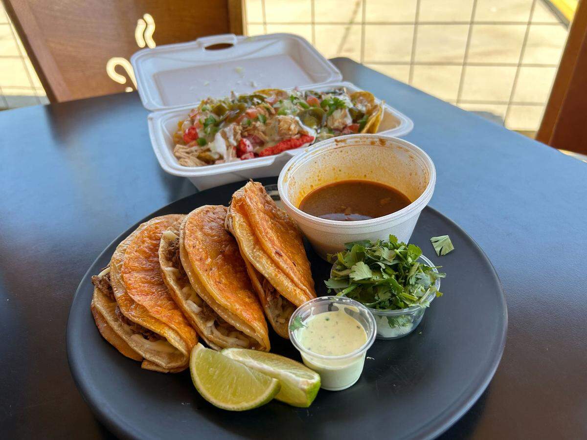 The quesatacos and chicken nachos from Rosita’s in Ocean Springs, Mississippi.