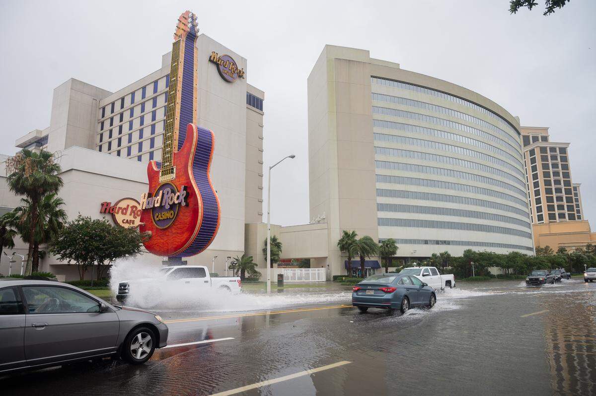 The storm surge of tropical storm Cristobal has left sections of U.S. 90 underwater on Sunday, June 7th, 2020, including the entrance and road in front of the Hard Rock Casino in BIloxi.