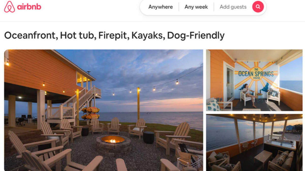 A strikingly orange home perched on high stilts overlooking the Gulf of Mexico was ranked the most wish-listed vacation rental in Mississippi. 