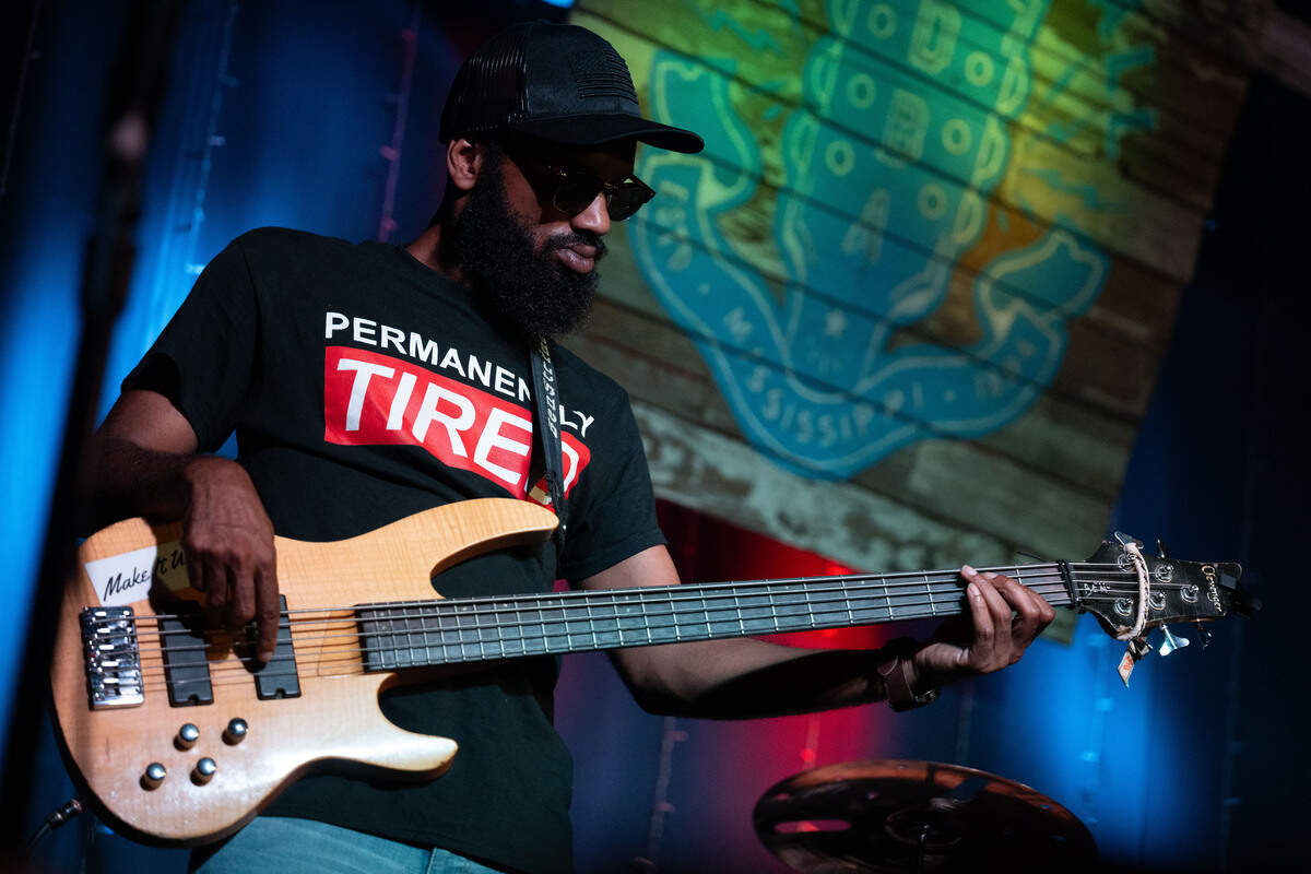 Bassist Ben Sterling performs during a Juneteenth celebration at 100 Men Hall in Bay St. Louis on Friday, June 19, 2026.