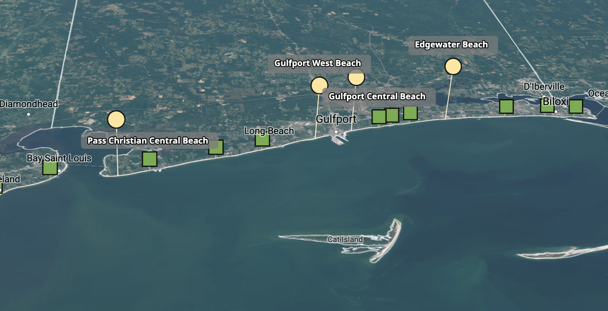 Four of the Mississippi Coast’s 21 beaches have higher-than-normal bacteria levels this week, according to the Mississippi Department of Environmental Quality.