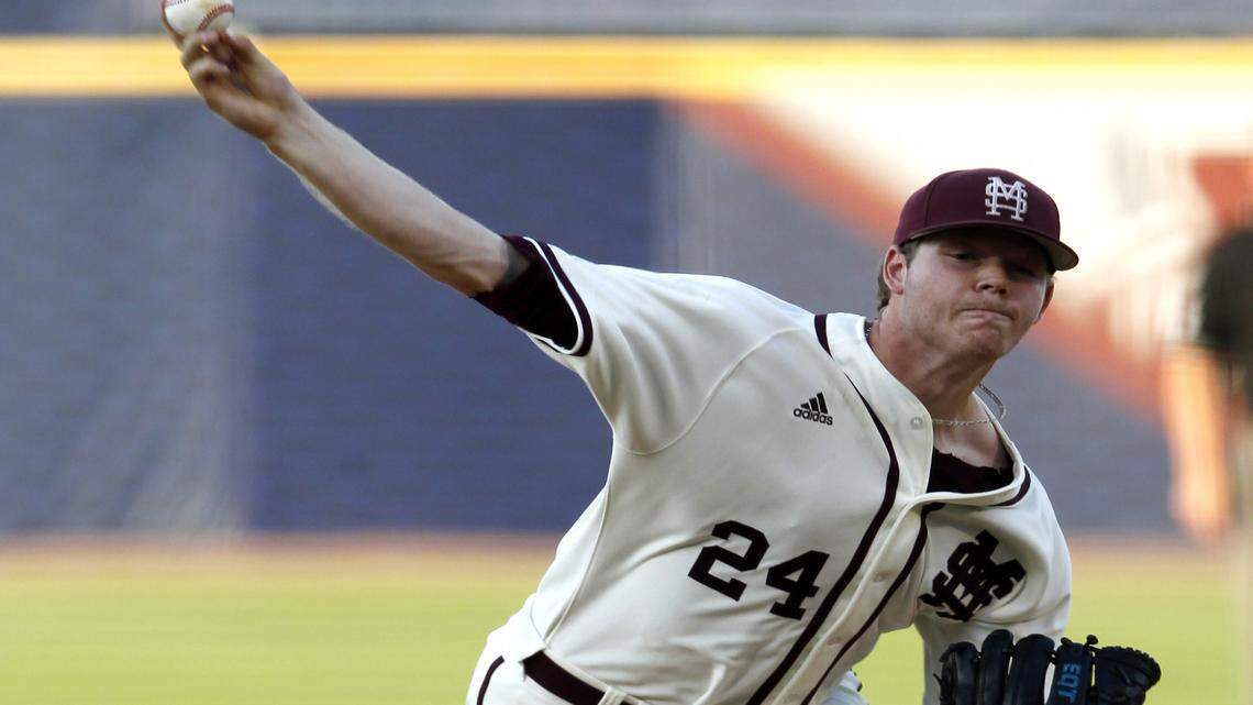 Mississippi State's Brandon Woodruff pitches against Florida during the first inning at the Southeastern Conference NCAA college baseball tournament Friday, May 23, 2014, in Hoover, Ala. (AP Photo/Butch Dill)