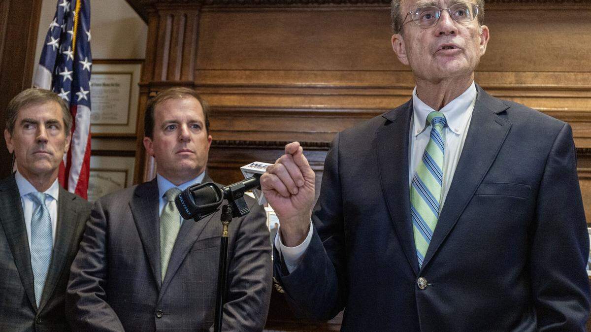 Lt. Gov. Delbert Hosemann speaks during a press conference at the Mississippi Capitol in Jackson on Monday, March 17, 2025. He addressed the ongoing debate surrounding House Bill No. 1, which aims to eliminate the state income tax.