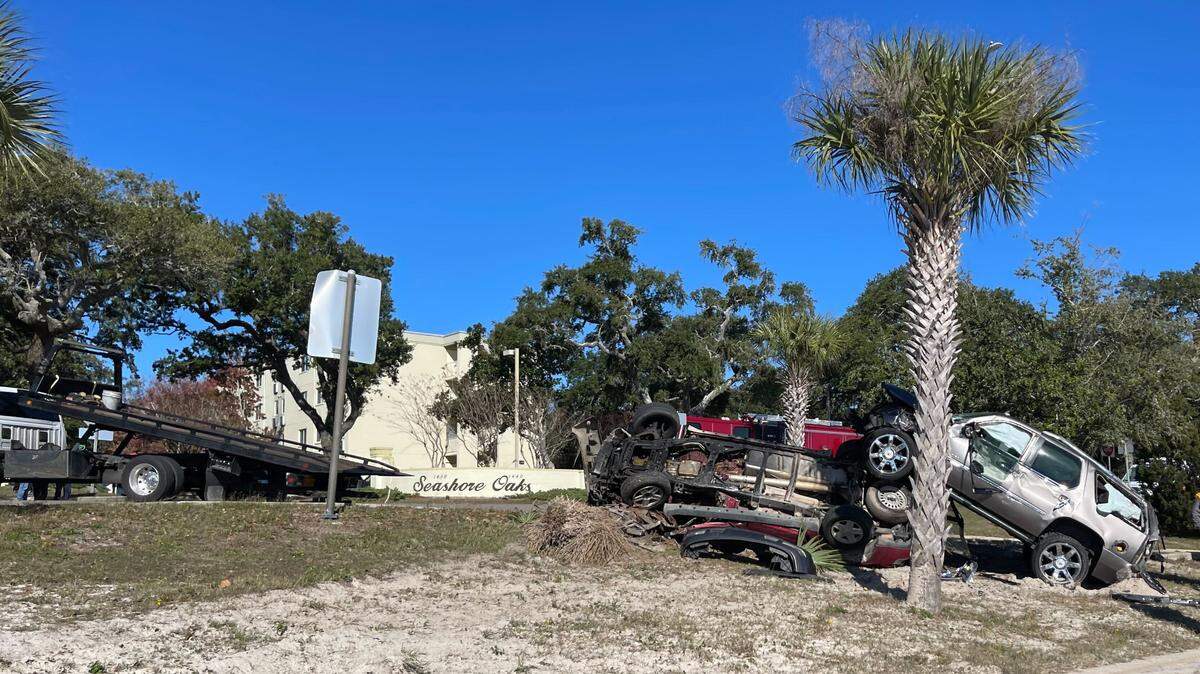 Two vehicles were mangled in a wreck on U.S. 90 in Biloxi near White Avenue on Dec. 23, 2022.