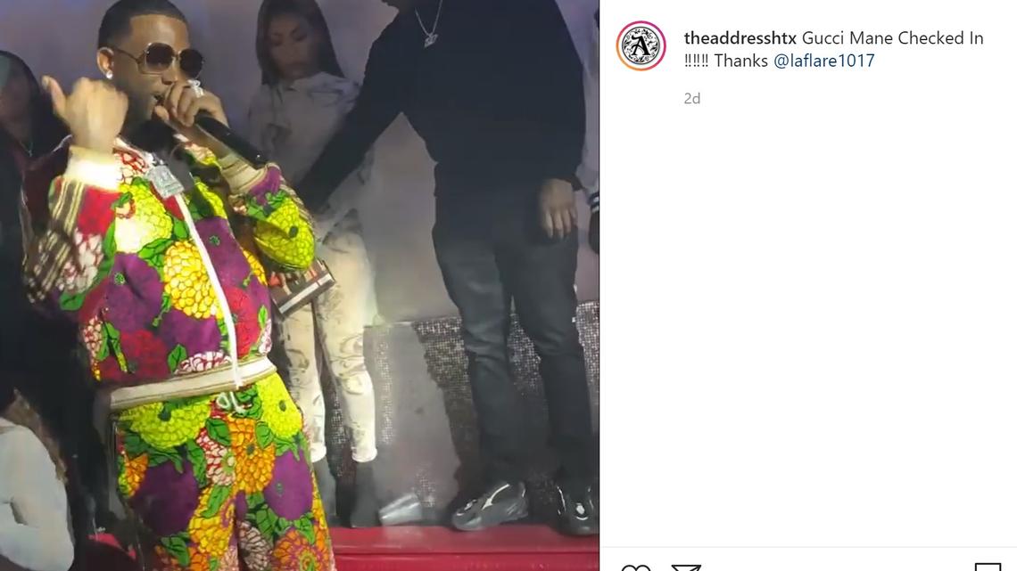 Atlanta-based rapper Gucci Mane performs before a packed, maskless crowd of fans at The Address nightclub in Houston, Texas.