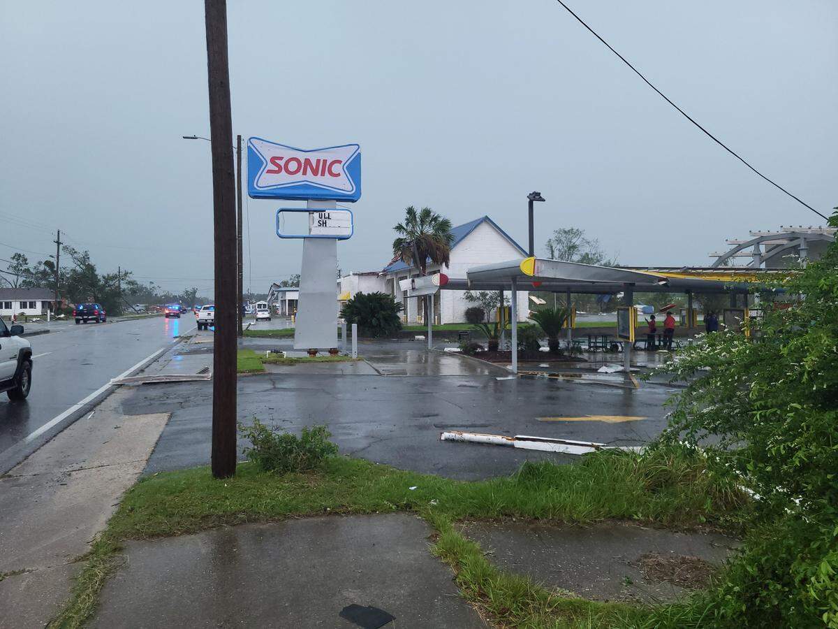 Sonic in Moss Point sustains heavy damage in a tornado on June 19, 2023.