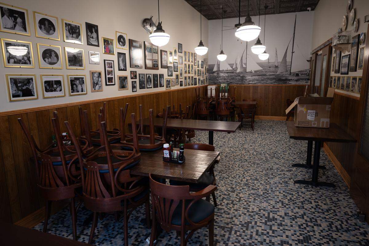 The dining space at The Downtowner in Gulfport is bright and fun, with lots of Coast memorabilia.