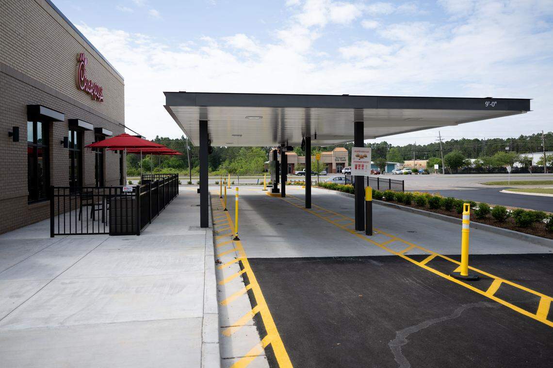 The new restaurant features a two-lane drive-thru.