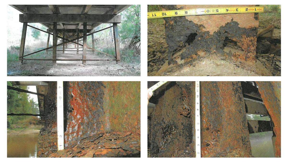 A bridge inspection in November 2024 of the Tanner Williams Road bridge in Jackson County shows erosion and rust.