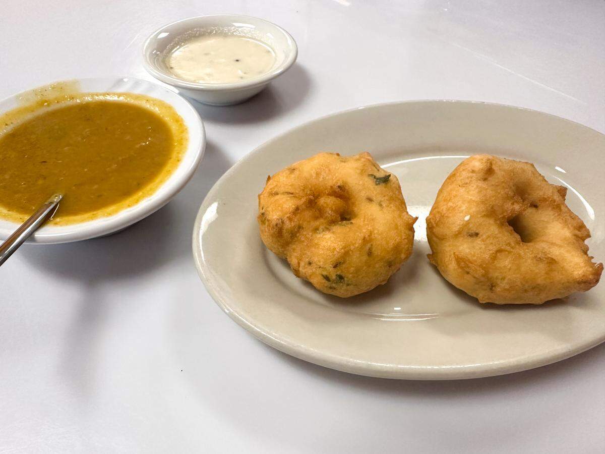 Medhu vada, a doughnut like appetizer made from lentils, at HWY to India in Ocean Springs