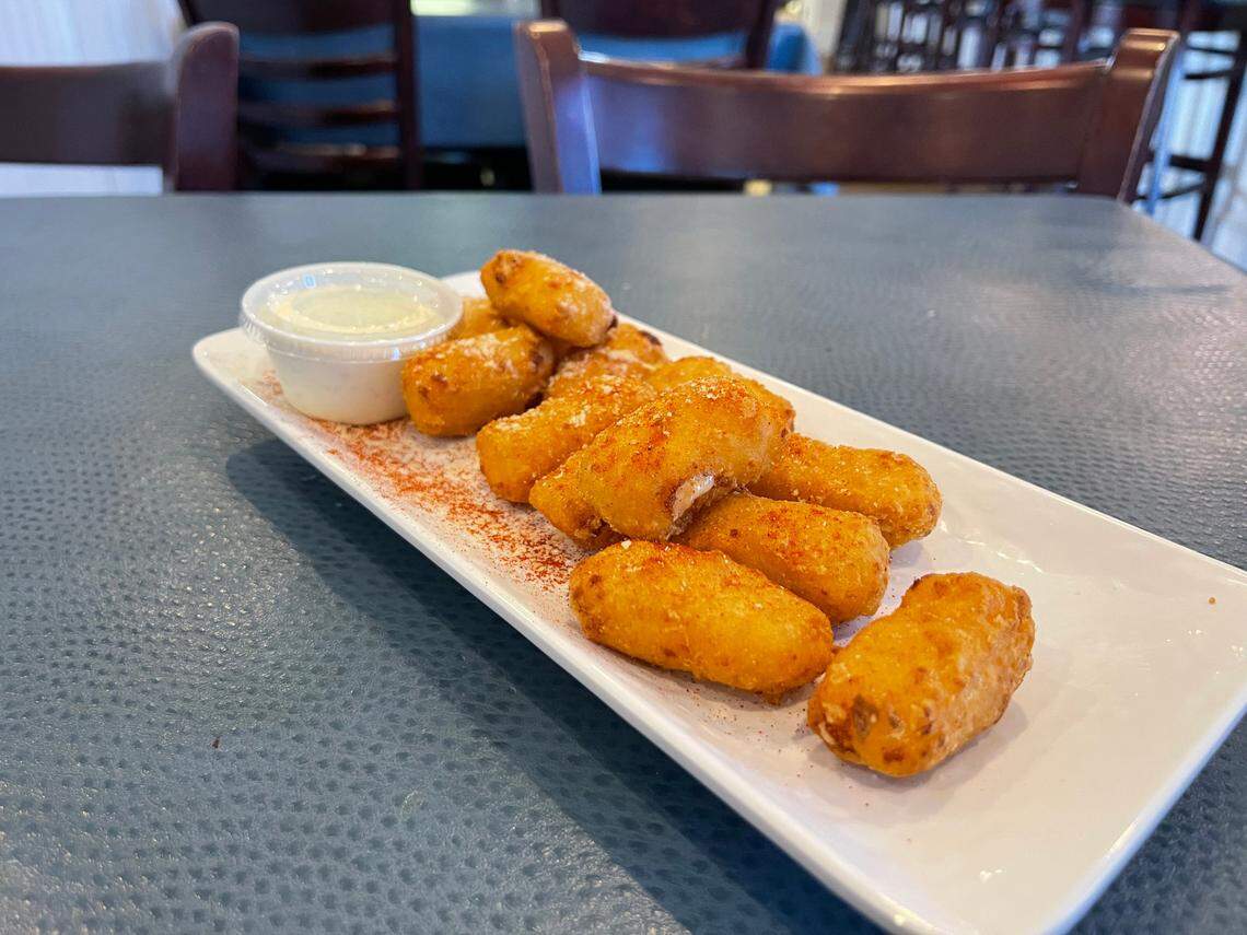 The gouda mac and cheese bites with ranch dressing at Harbor View Cafe in Long Beach.