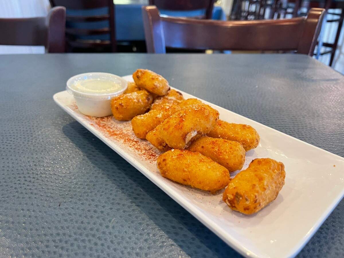 The gouda mac and cheese bites with ranch dressing at Harbor View Cafe in Long Beach.