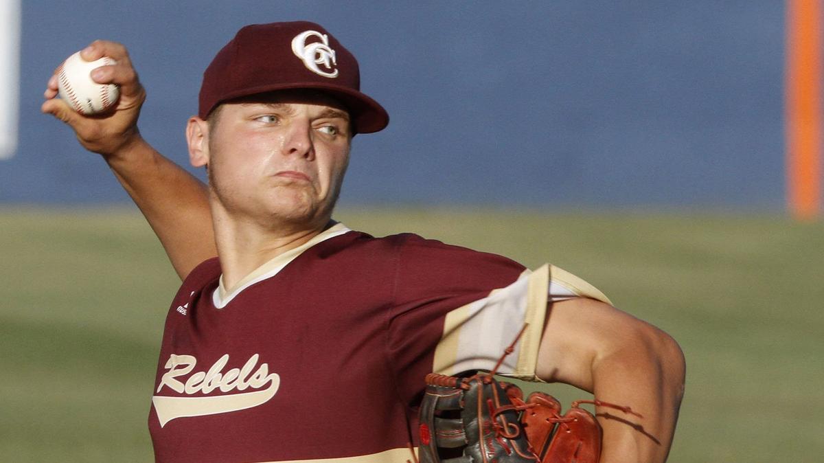 George County pitcher Logan Tanner throws against Gulfport during the first inning of their 6A South State baseball championship series at Herb Wilson field in Gulfport on Thursday, May 10, 2018.