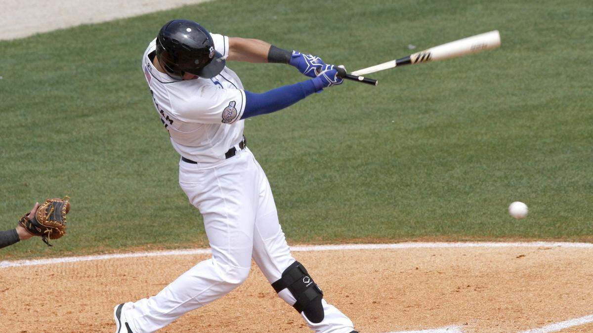 TIM ISBELL/SUN HERALD 
 Biloxi catcher Jacob Nottingham's bat shatters as he swings against Pensacola, Sunday, Apr. 17, 2016.