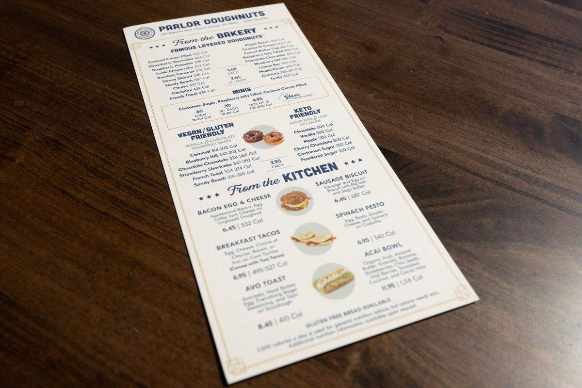 A menu features the many options available at Parlor Doughnuts.