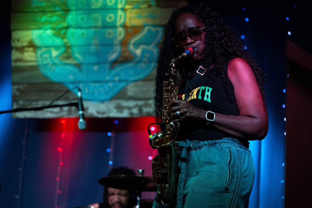Teressa Shonta plays the saxophone during a Juneteenth celebration at 100 Men Hall in Bay St. Louis on Friday, June 19, 2026.