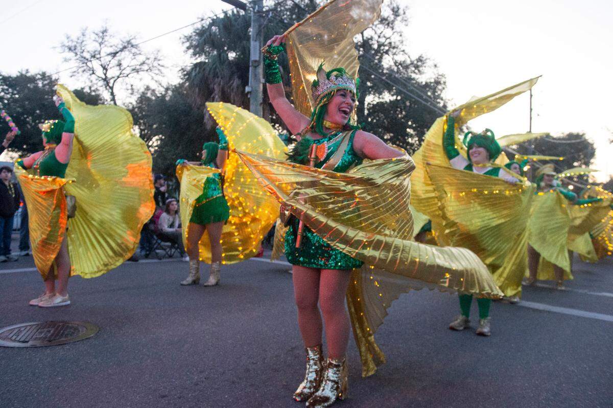 The Royal Oyster Marching Club marches in Mystic Krewe of the Seahorse’s Lundi Gras parade in Bay St. Louis on Monday, March 3, 2025.
