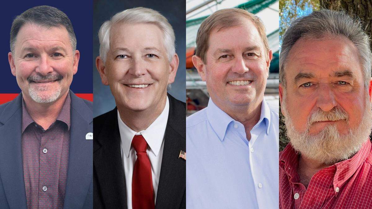 Candidates for Ocean Springs mayor are, from left, Alderman-at-Large Bobby Cox, Jon Hitchcock, incumbent Kenny Holloway, and Dennis McGrevey. Because all candidates are Republican, the race will be decided in the party primary, with a runoff possible.